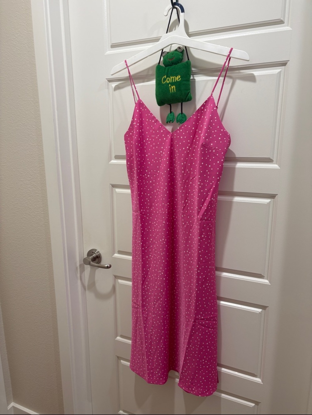 Pink Polka Dot Satiny Slip Dress